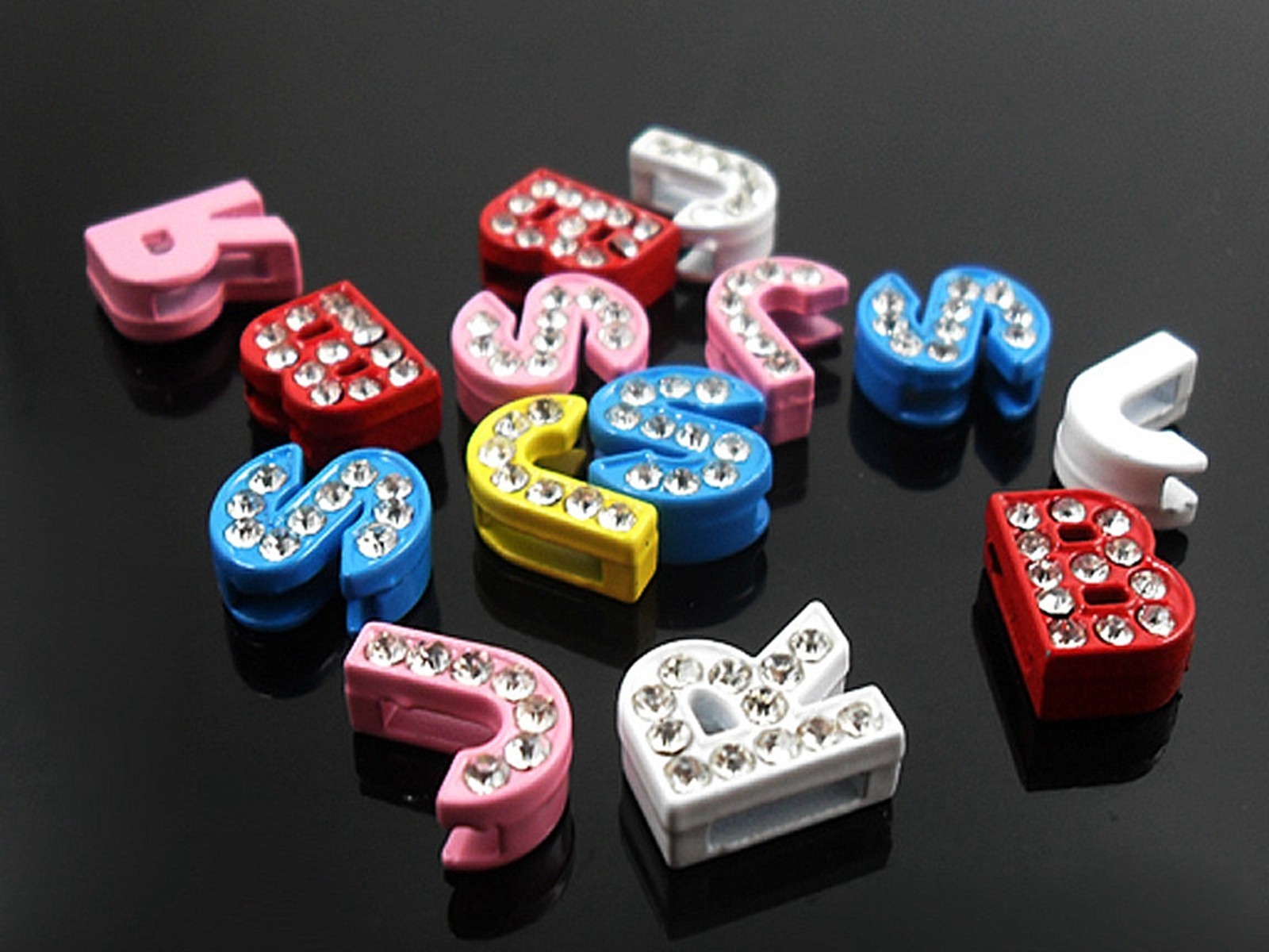 26 Alloy Full Rhinestone Alphabet Letter “A-Z” Slide Charms Fit 8mm Wristband
