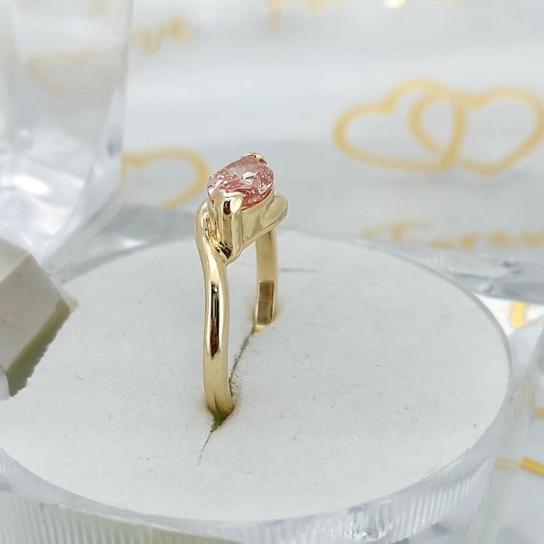 Pink Marquise Cut CZ Diamond Engagement Ring Solitaire Half Bezel Set Jewelry