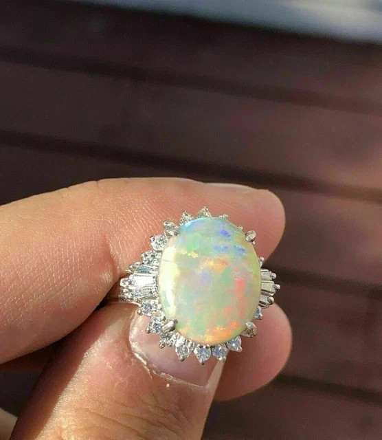 2.70Ct Oval Cut Natural Fire Opal Halo Engagement Ring 14K White Gold Plated