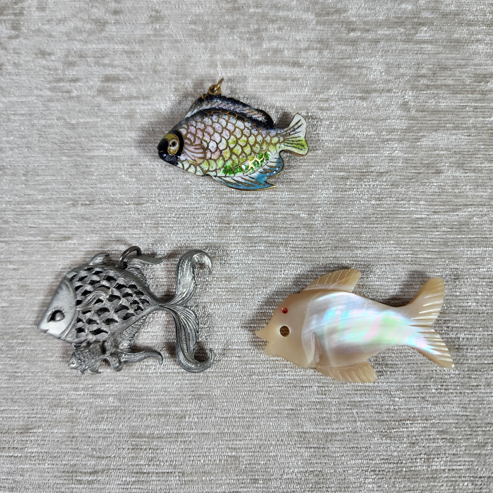 Lot of 3 Multicolor Enamel Metal Shell Fish Charm Pendants Enameled Animal Craft