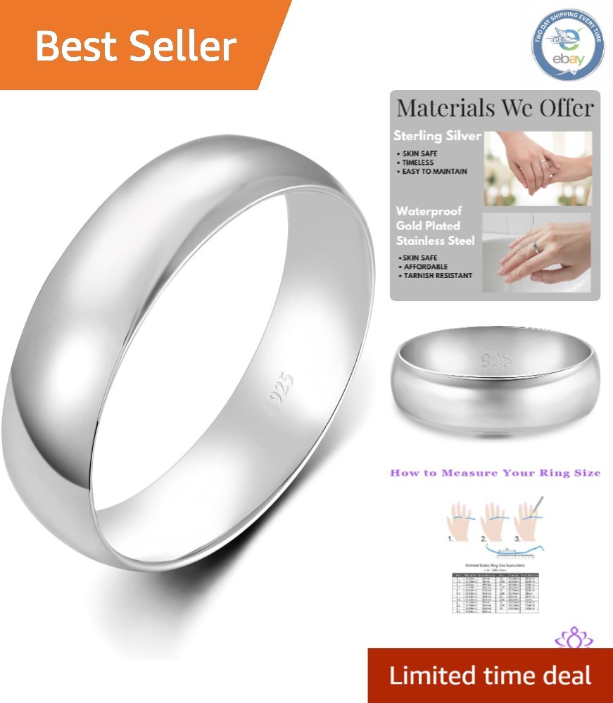 Classic 6mm Silver Band Ring – 925 Sterling Silver with Eye Clean Cubic Zirconia