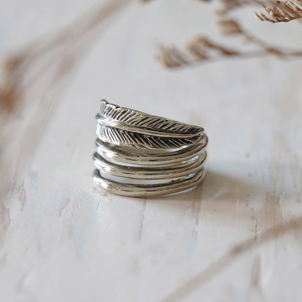 feather eagle Ring silver 925 Angel Wings Bird Owl Boho handmade lady women Girl