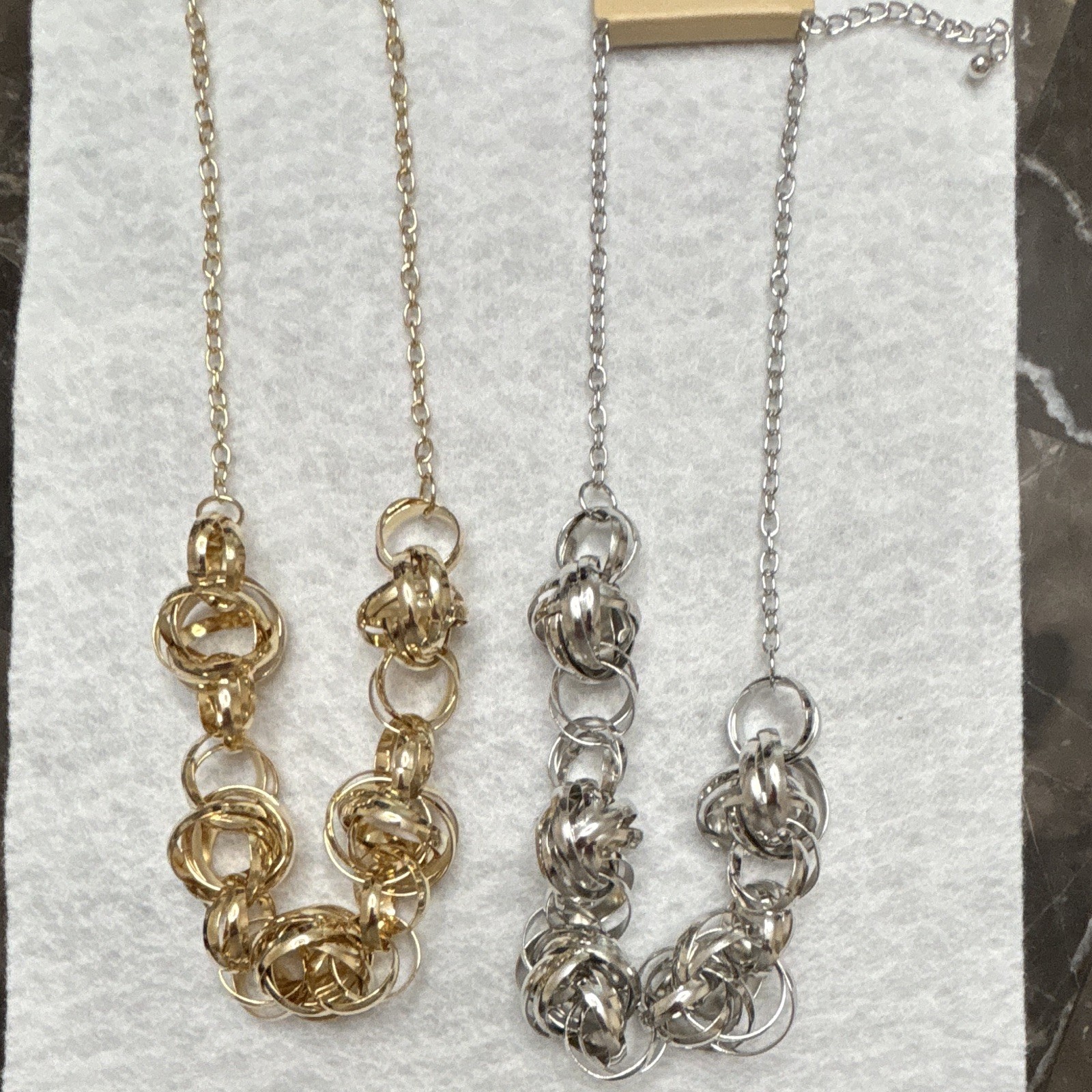Silver Tone Round Link Chain Statement Necklace Knot Pendant Adjustable