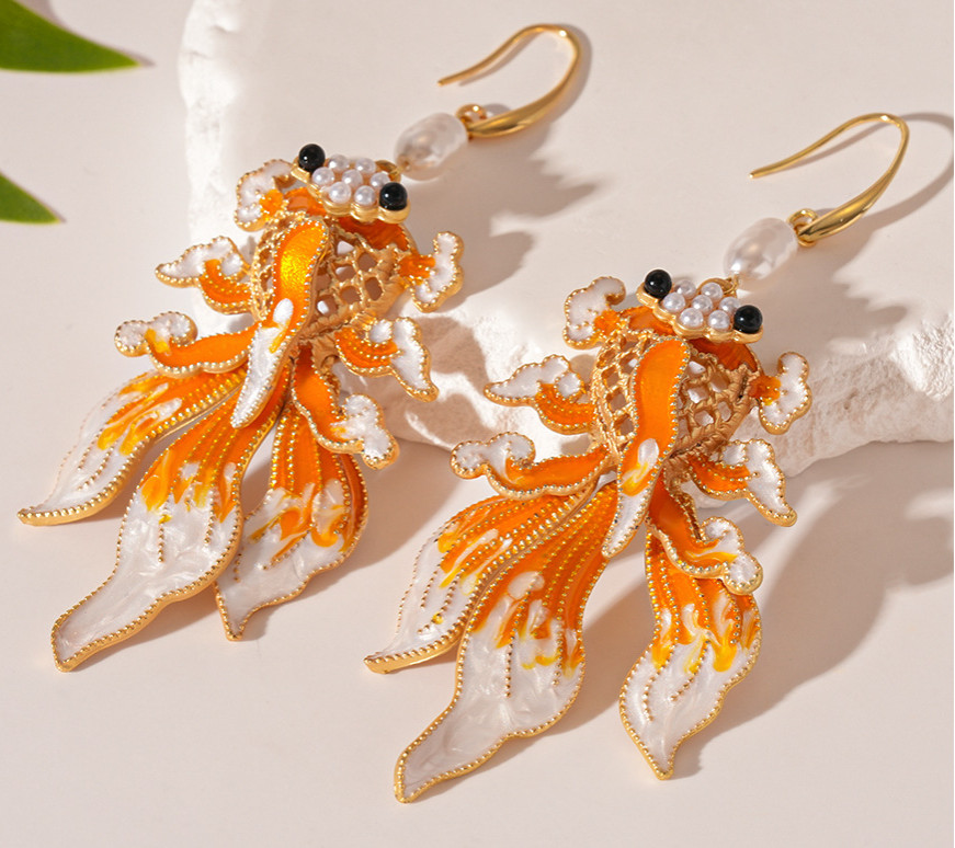 Vintage tassel pendant jewelry coffee colored koi ear hook earrings