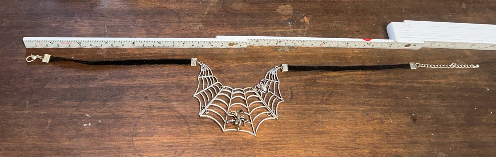 Metal Goth Halloween Necklace Black Widow Spider In Web Velvet Cord Rhinestone
