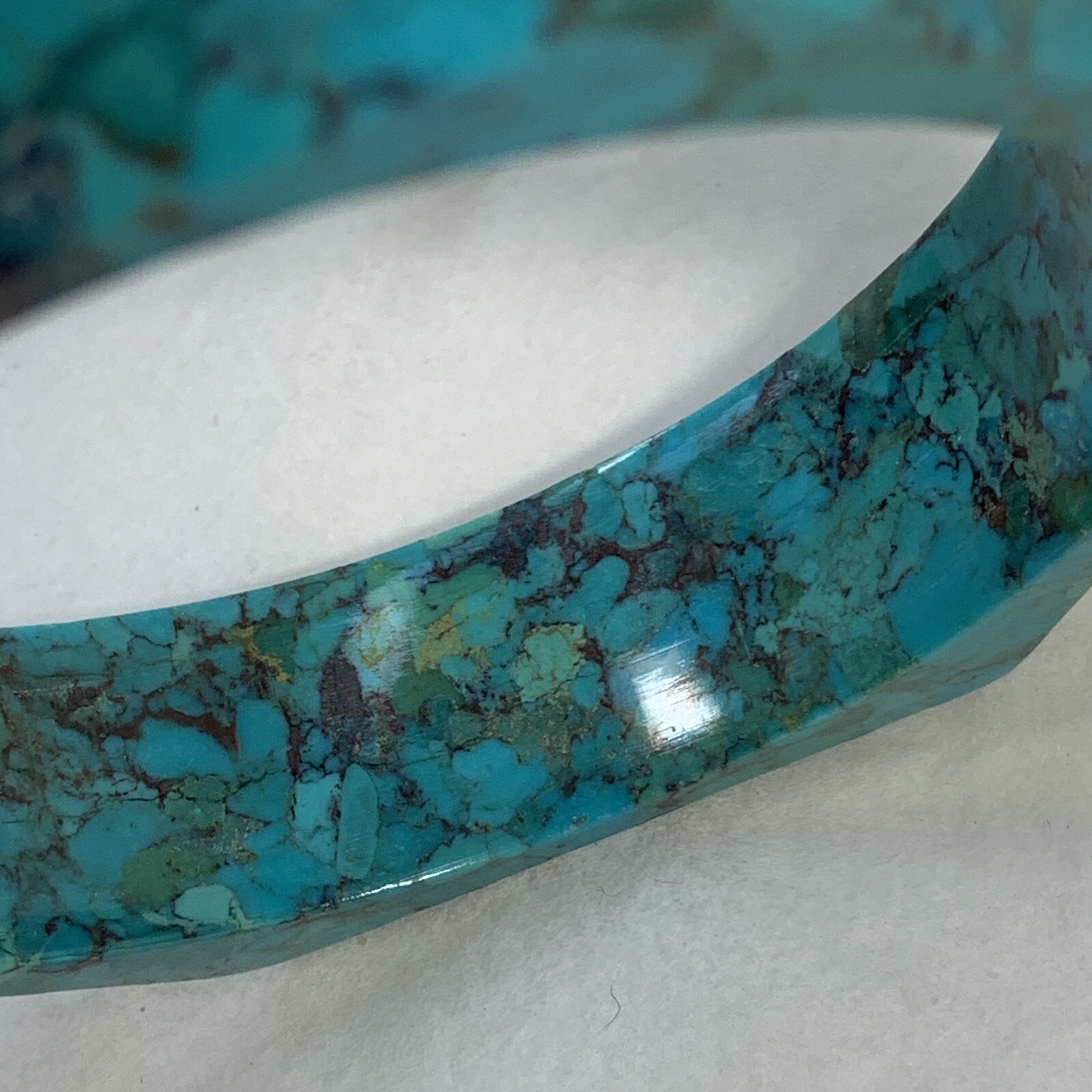 Carved Composite Stone Turquoise Bangle Bracelet Faceted Green Blue 8″