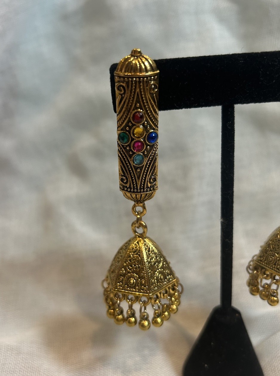 Gold Tone Earrings with Rainbow Stones