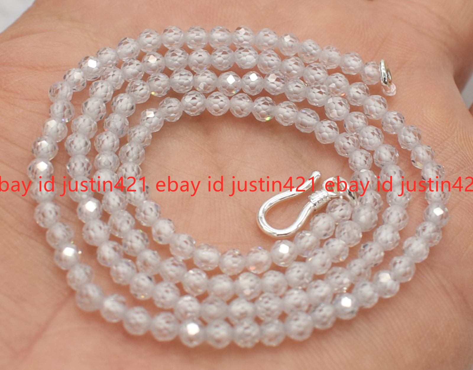 Genuine Natural 3mm Faceted Multicolor Zircon Round Gems Necklace Silver Clasp