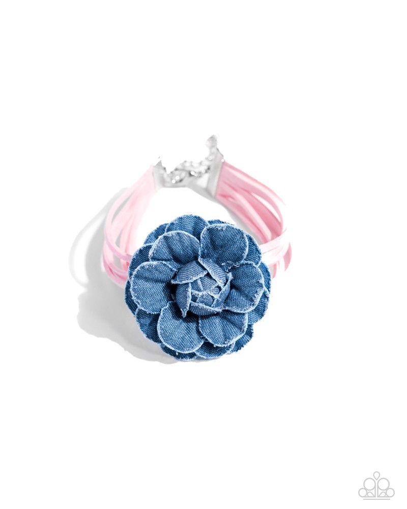 Paparazzi Garden Genre – Pink – Denim Rose – Thin Pink Suede – Adjust. Braclet