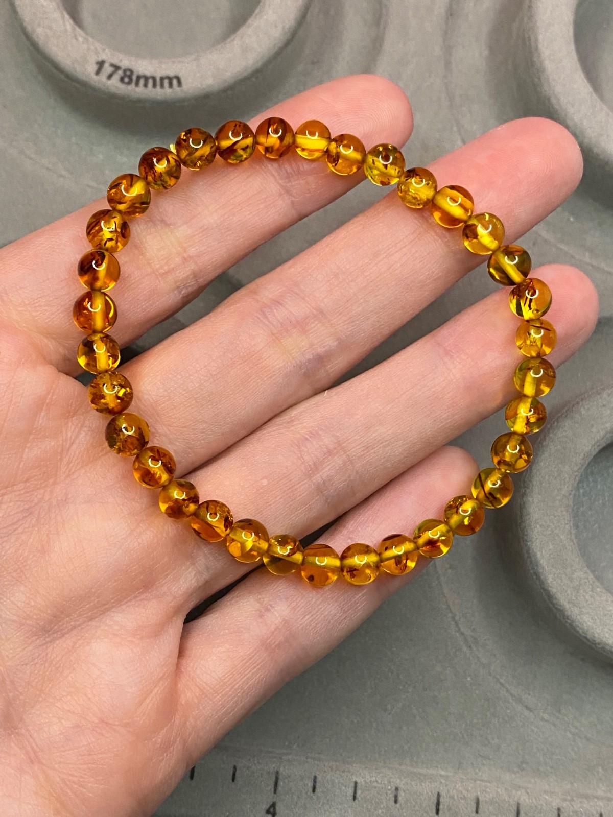 Flower Amber Stretch Bracelet – Approx. 5.8mm Beads – Fits Approximately 7 Inch