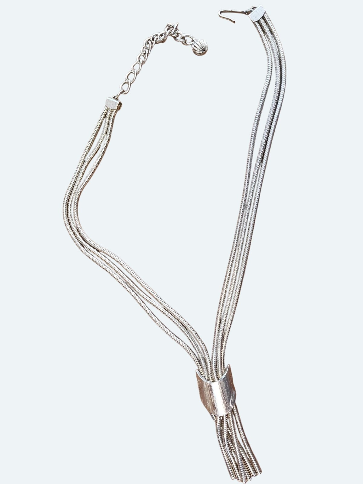 Silver-Tone 6-Strand Serpentine Sautoir Necklace w Tassel Adjustable 13-16.5″