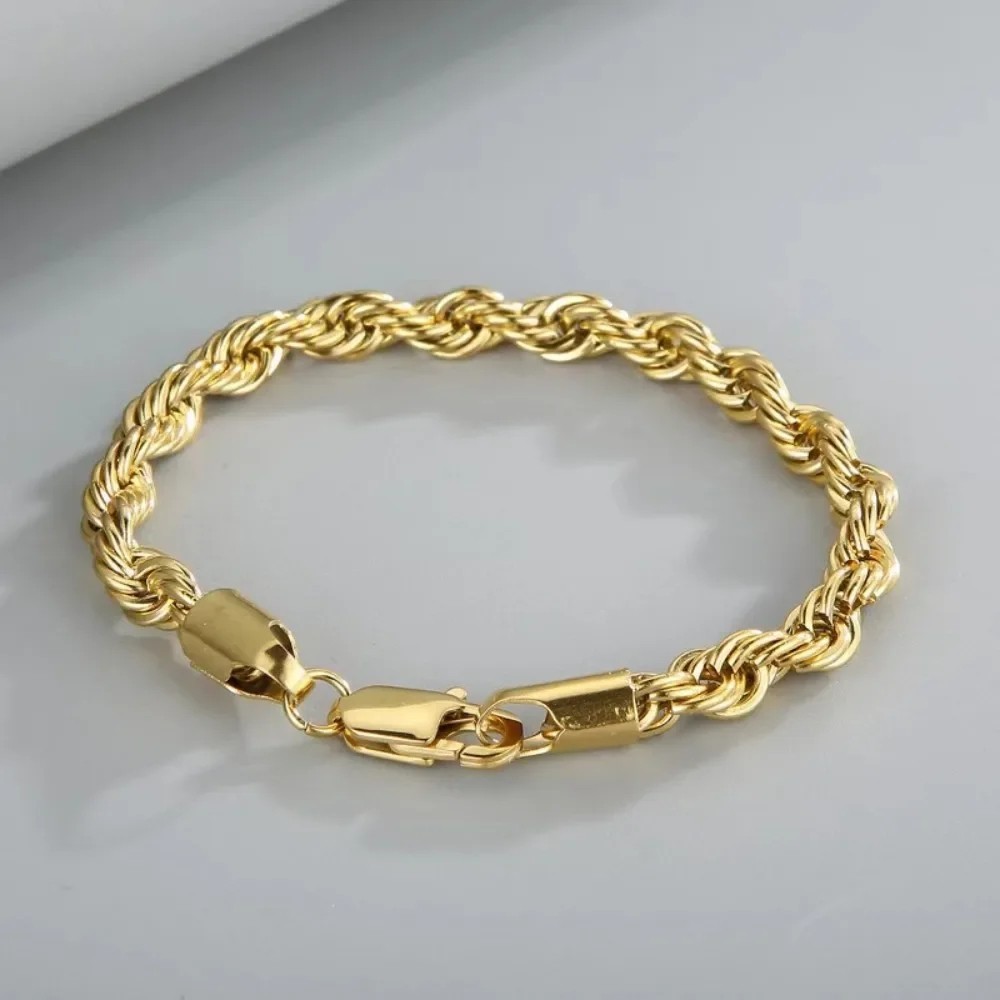 18k Gold 925 Sterling Silver 4MM Rope Chain Bracelets for Men Women 20 cm 8 in