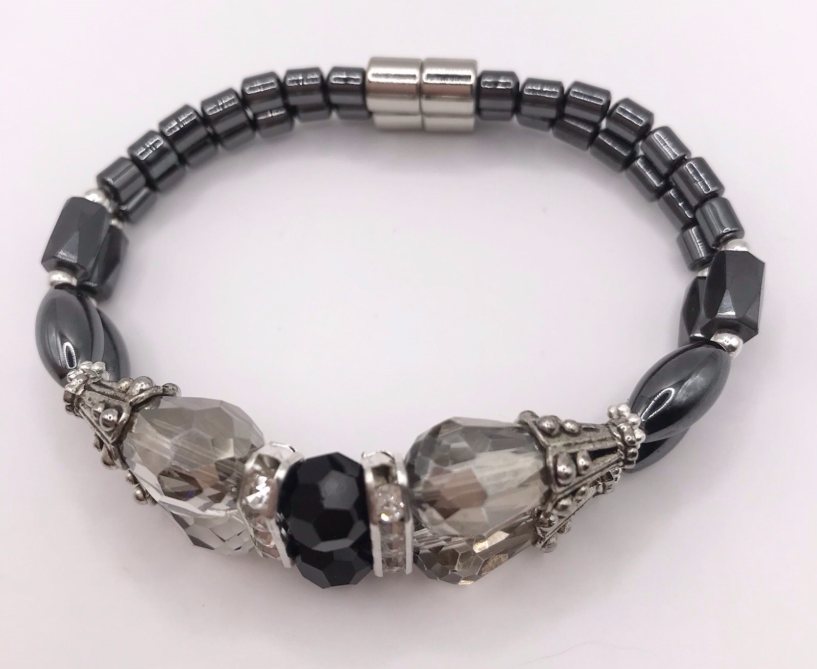 Magnetic Tear Drop Double Stranded Silver Champagne Accent Bracelet Magnet Clasp