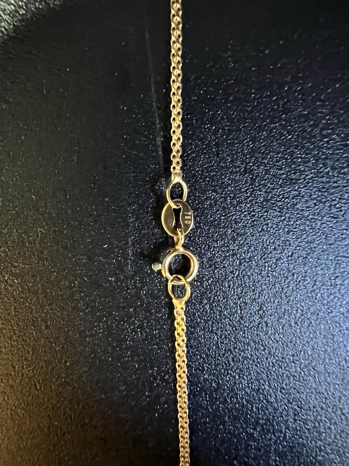 18k Gold Religious Rectangle Charm Pendant Necklace Spring Ring size 18”