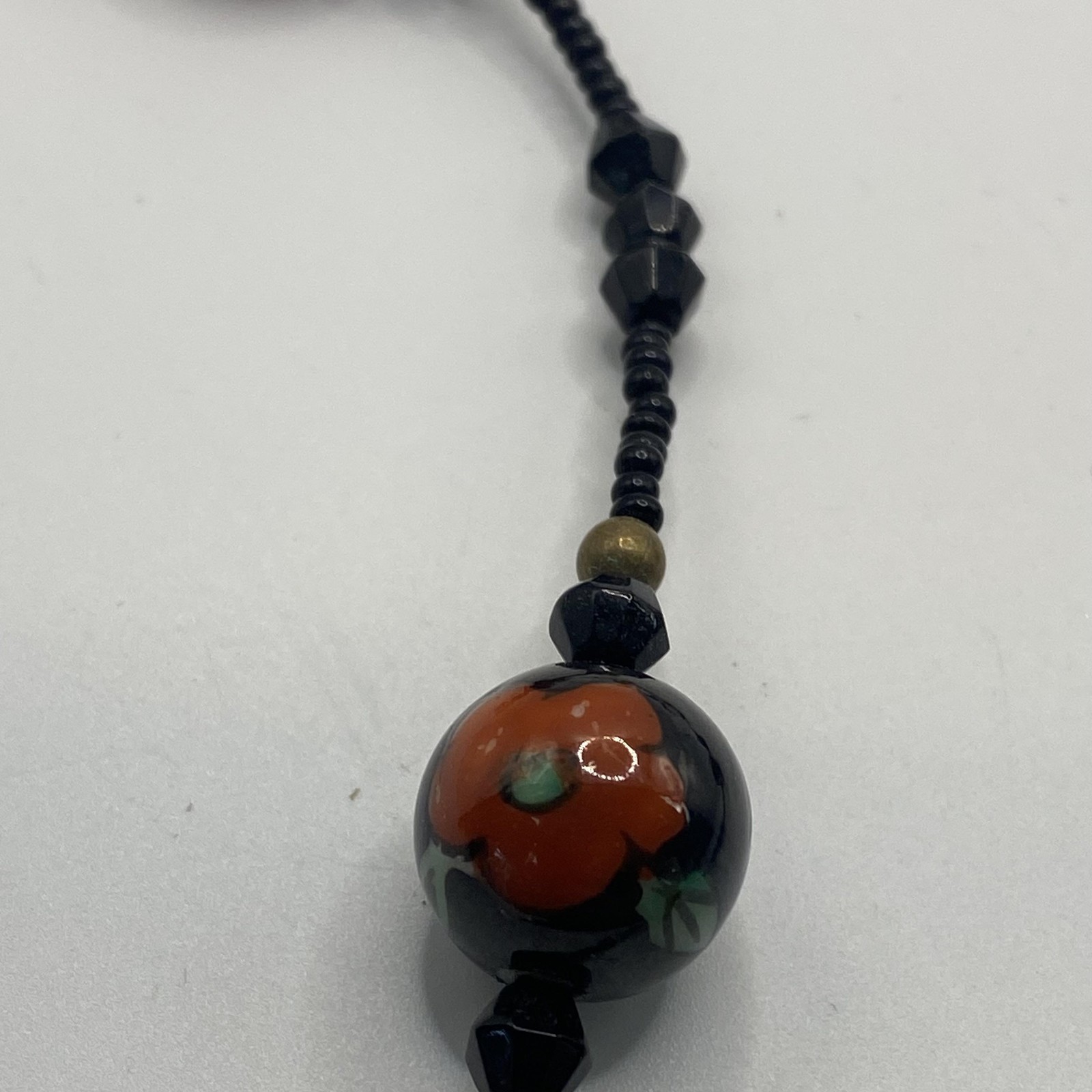 Black Glass Beaded Station Necklace Floral Multicolor Lampwork 50 In Jewelry