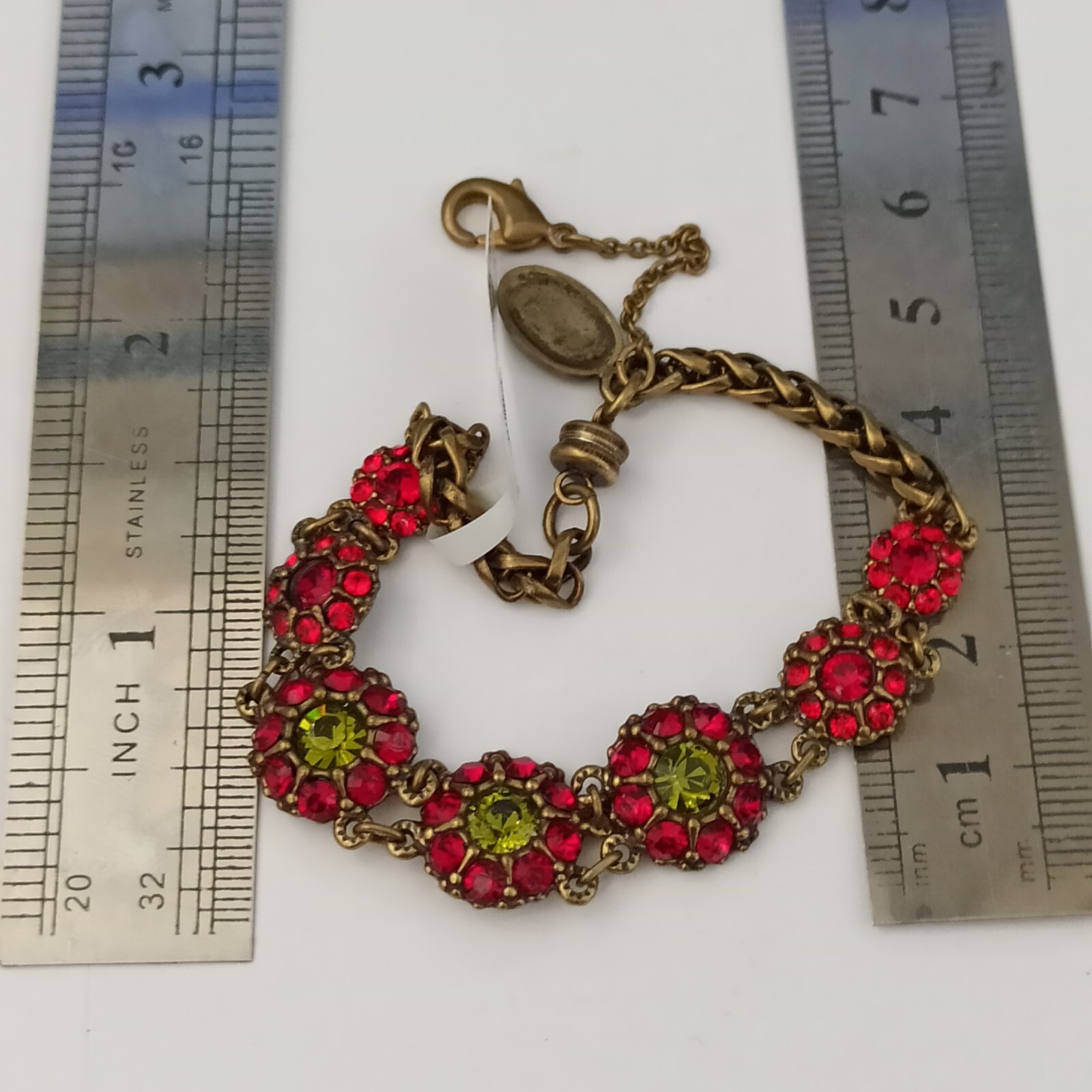 Michal Negrin Bracelet Red Olive Green Graduated Links Art Deco Magnetic New Box