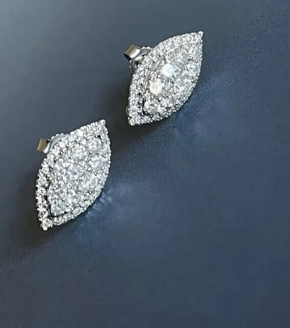 Round Cut Simulated Diamond Stunning Marquise Stud Earring 14k White Gold Plated