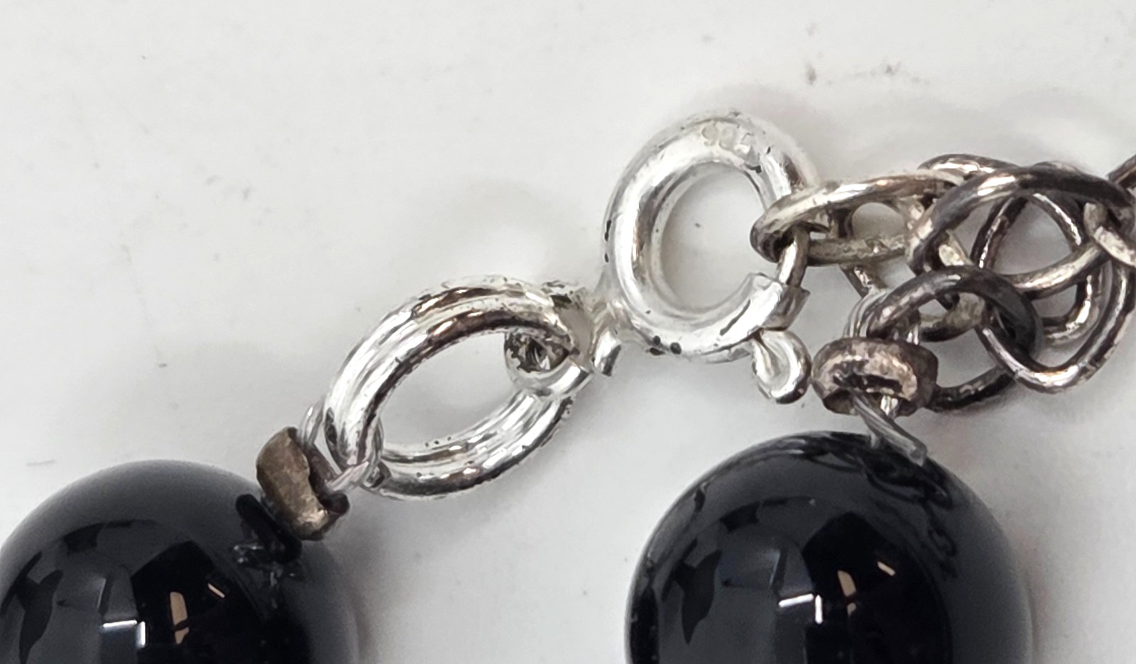Black Onyx 8.5 mm and 925 sterling silver Beaded Ball Chain Necklace 18 inch