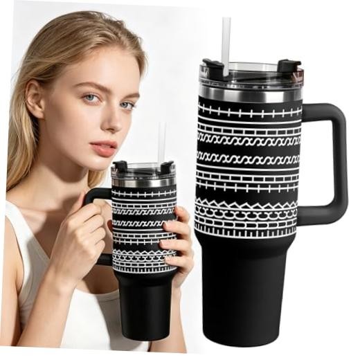 40oz Insulated Tumblers With Lids And Straws, Large Stainless Steel Black