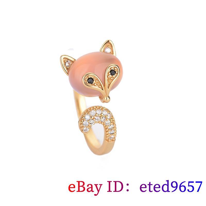 Pink Jade Fox Rings Natural Adjustable Ring Fashion Women Jewelry 925 Silver