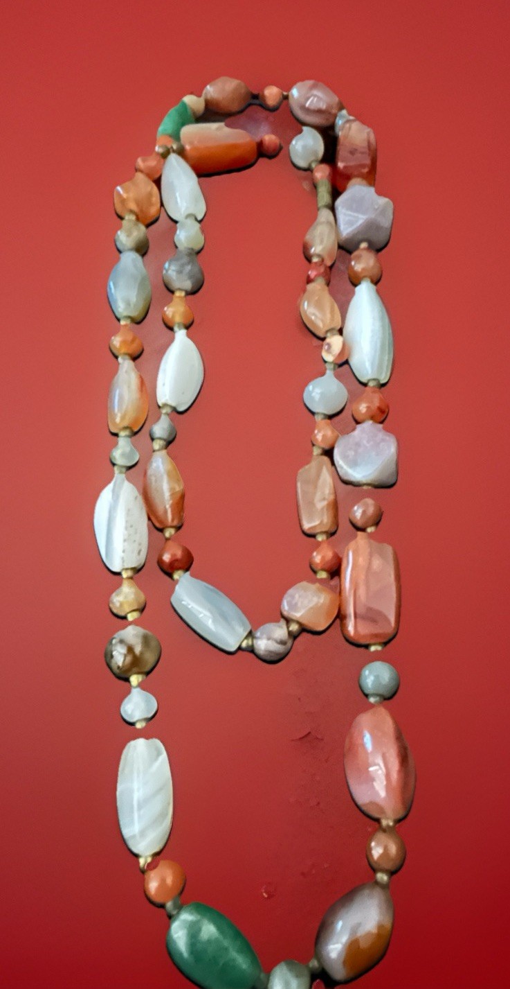 Necklace Long Chunky Artisan Boho Statement Jewelry 32in Agate Stone Beaded