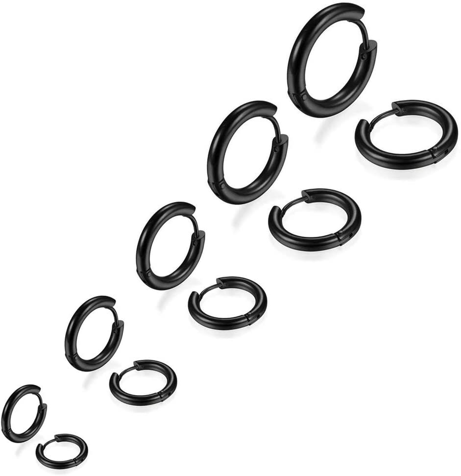 5pairs Sets Hoop Earrings Titanium Stainless Steel 8MM – 16MM *