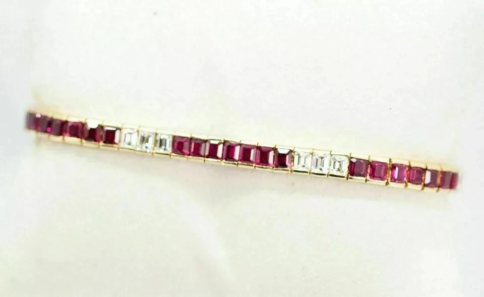 8 Ct Emerald Simulated Ruby Women’s Fancy Tennis Bracelet 14K Yellow Gold Plated