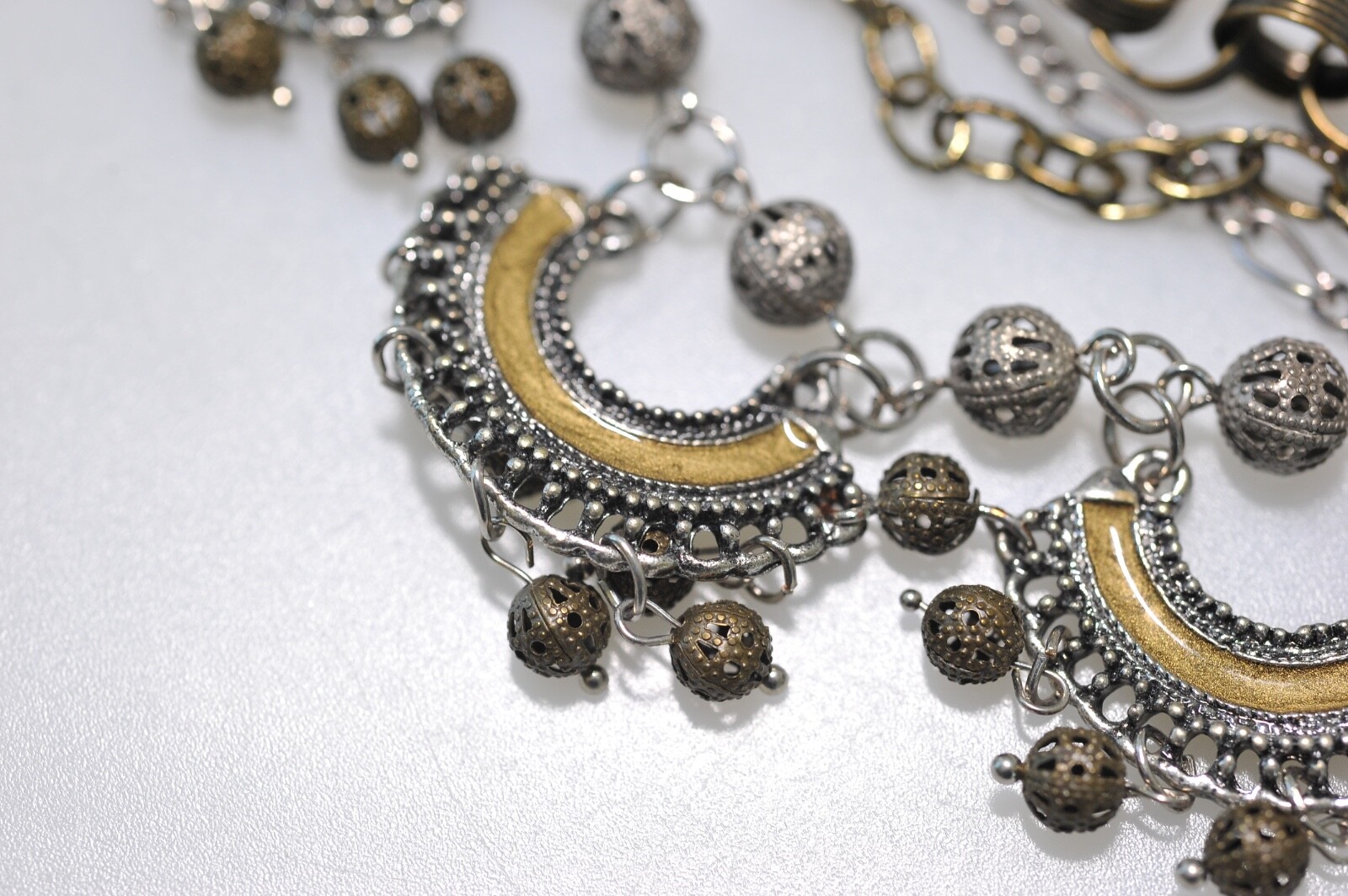Treska Multi Chain Charm Necklace 2 tone layered statement boho 1 missing ball