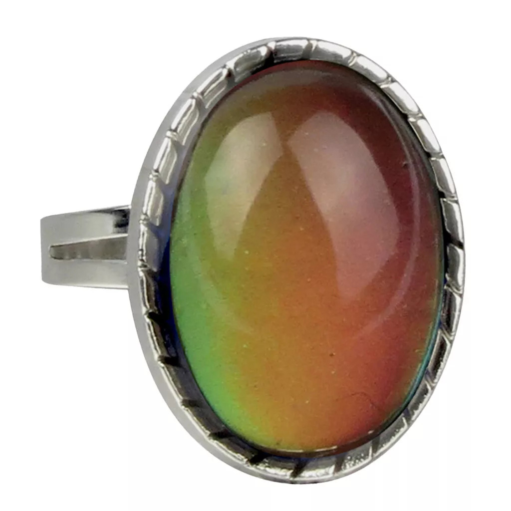 Oval Mood Ring Temperature Change Color Emotion Feeling Silver R45