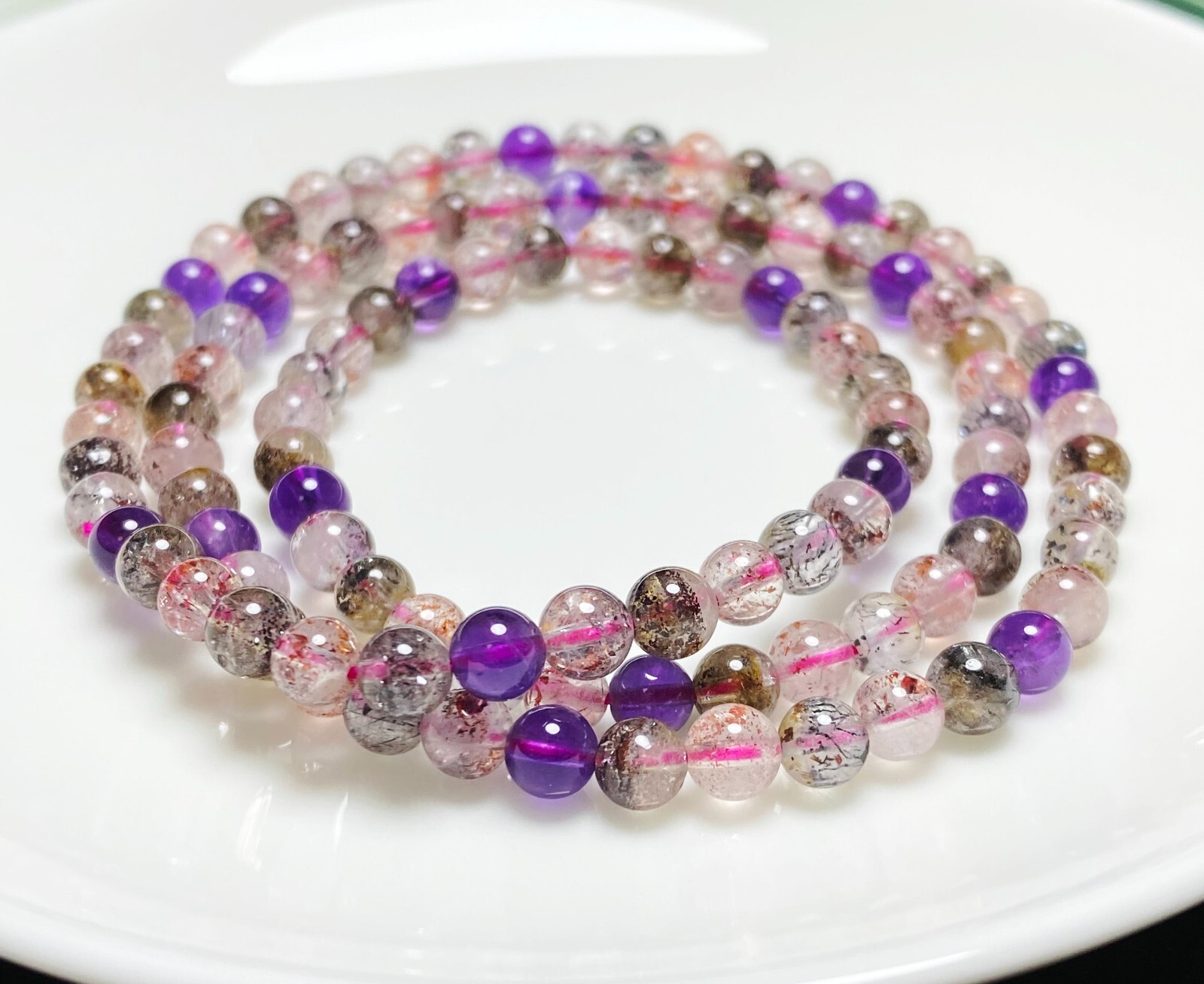 5.1mm Natural Super Seven 7 Rutilated Amethyst Crystal Beads Bracelet AAAA C10