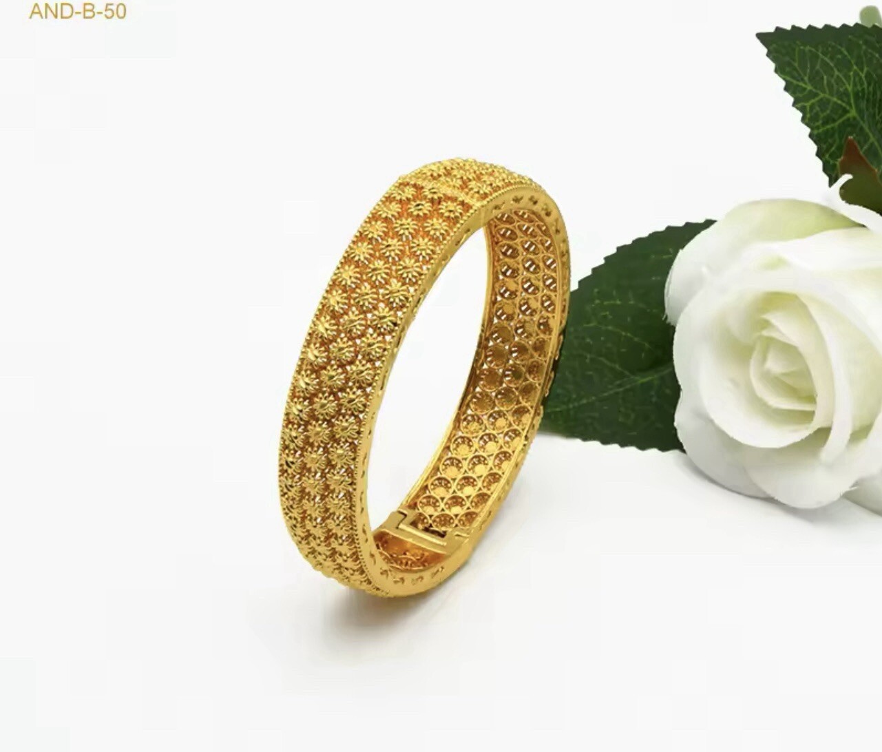 2 Gold Handmade 24K Gold Plated Dubai Indian Bangle Design Push Lock UK (S 6 cm)