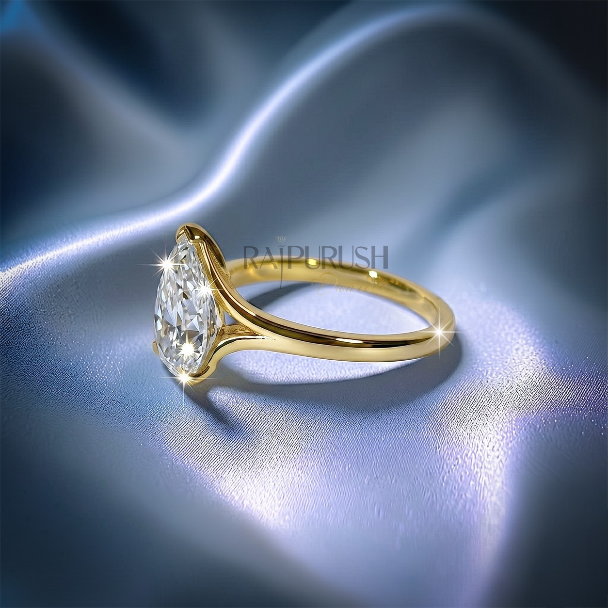 1CT Pear Moissanite Solitaire Engagement Ring 14K Yellow Gold Plated 925 Silver