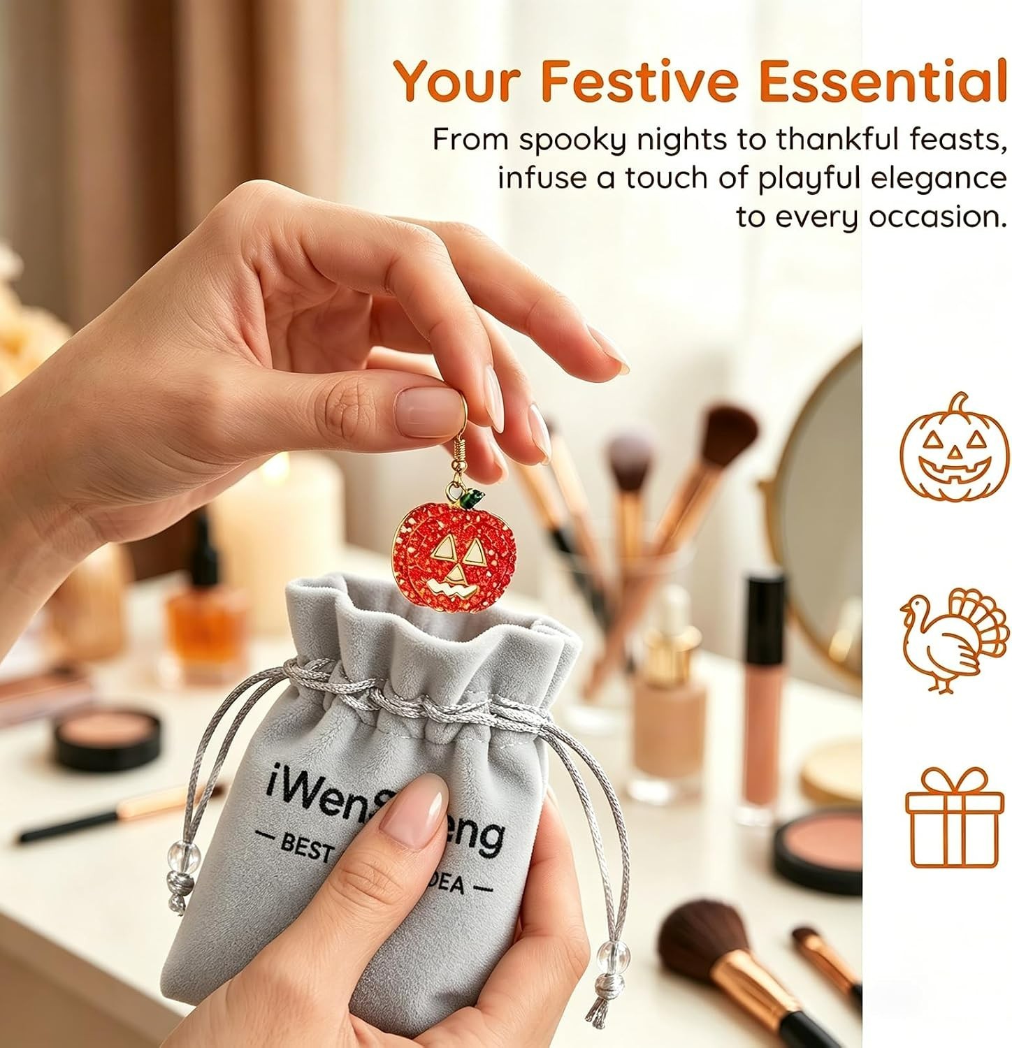 Lightweight Dangle Pumpkin Earrings in Red Crystal – Perfect for Costume Parties