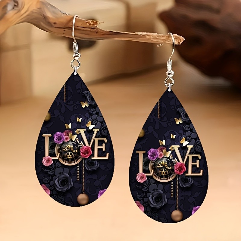 4 Pairs of Stylish Acrylic Colorful “LOVE” Letter Print Earrings for Couples