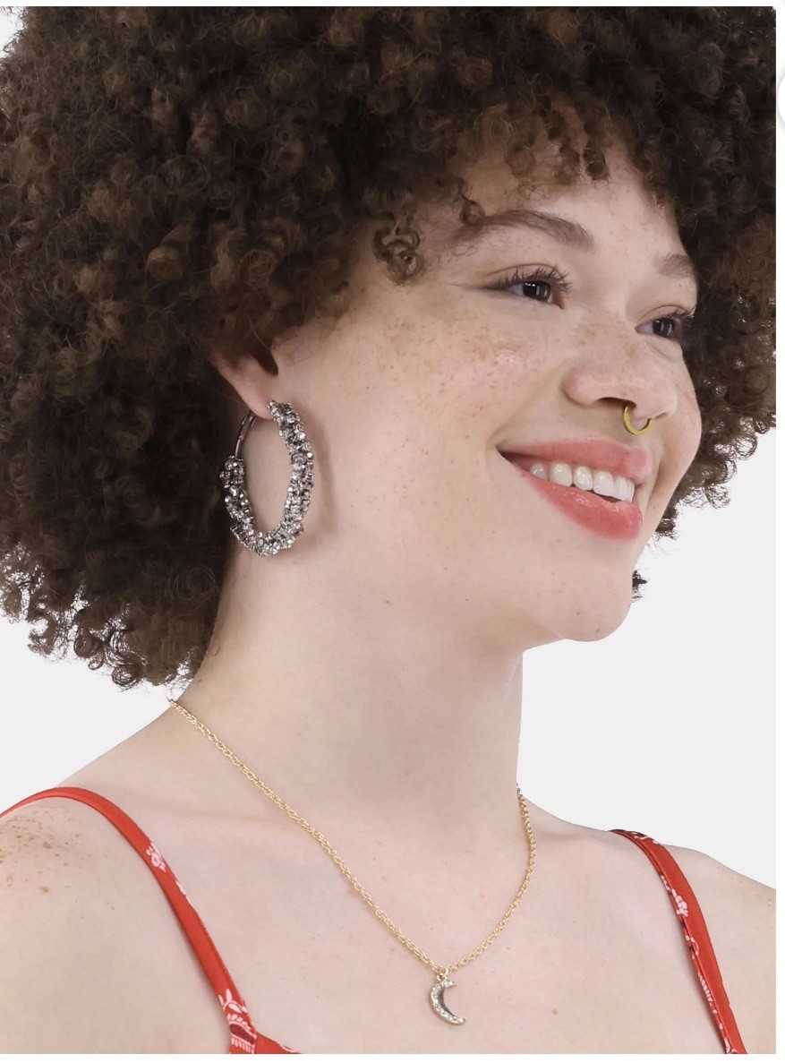 NIP No Boundaries Women’s Silver-Tone Rhinestone Detail Lever Back Hoop Earrings