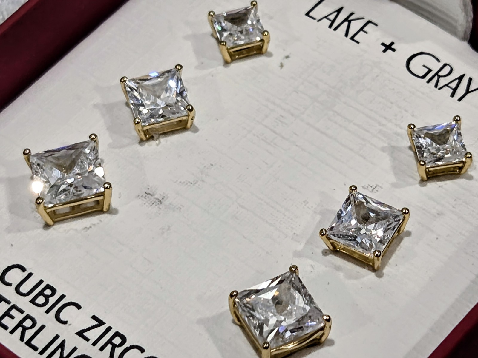 Lake + Gray Gold Plated CZ Stud Earrings Set 6mm-10mm Sterling Silver