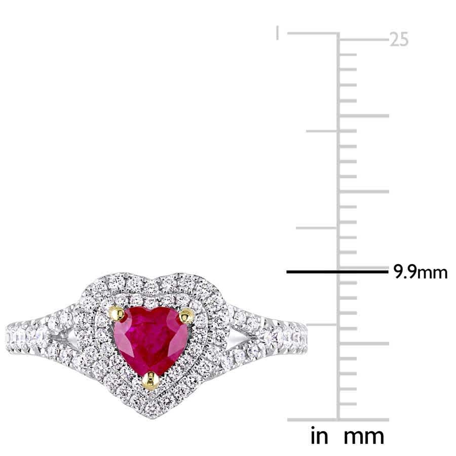 AMOUR Heart Shape Ruby and 2/5 CT TW Diamond Double Halo Ring In 14K White Gold