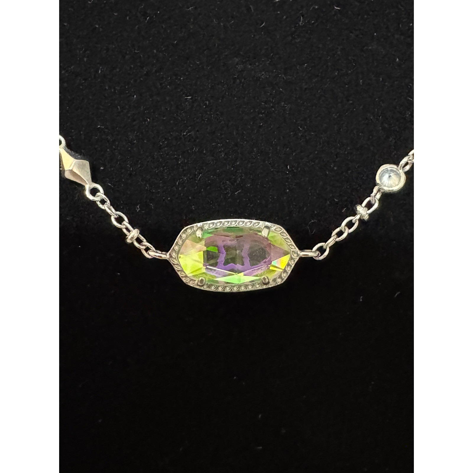 Kendra Scott Necklace Adjustable Silver Iridescent Dichroic Glass Bolo Bead