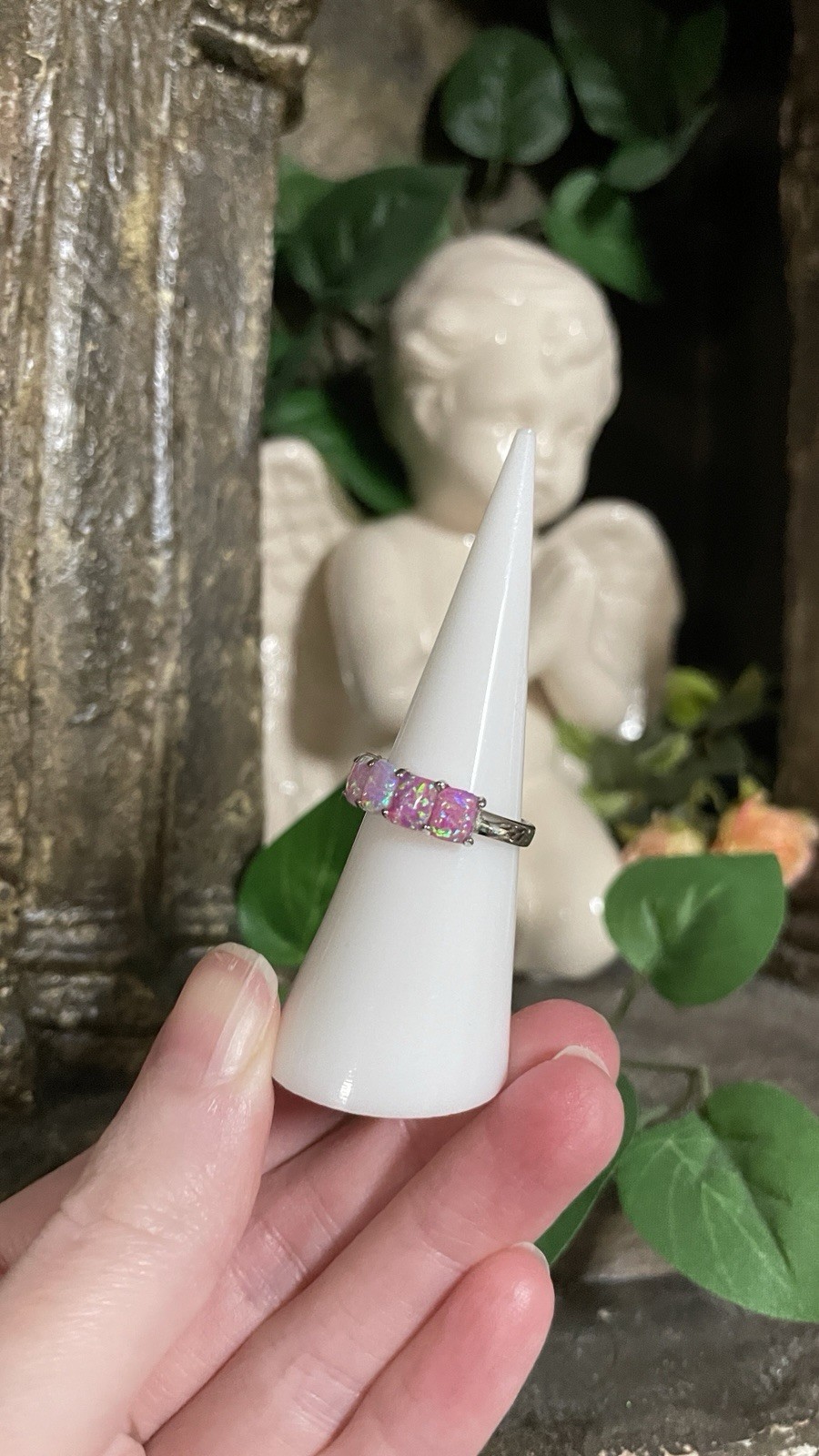 Bomb Party Ring Size 5 Pastel Pink And Purple Opals Silver Ring