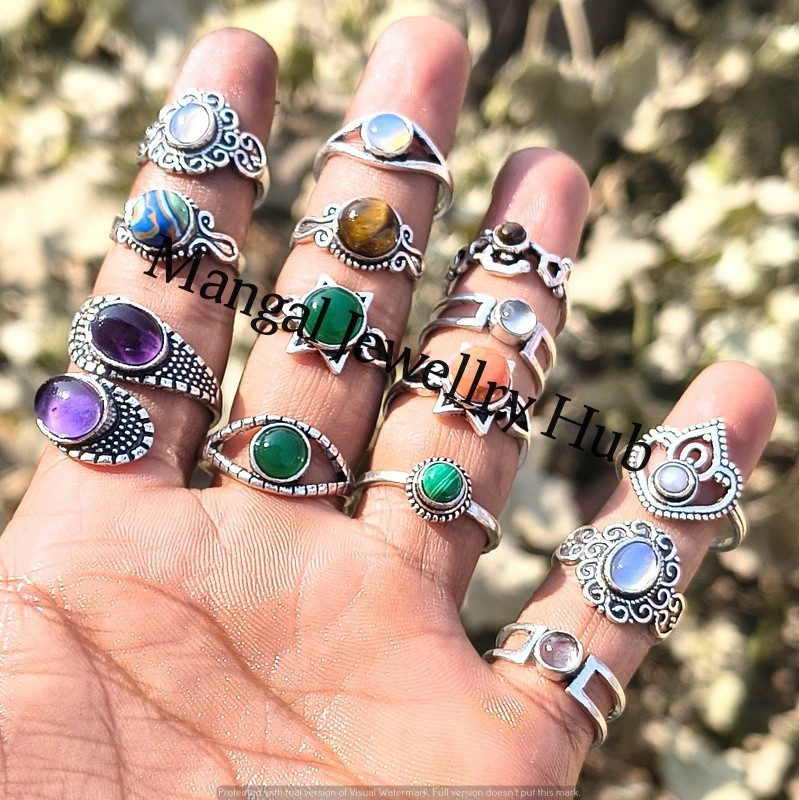 Opalite & Mix Gemstone Rings Lot 925 Sterling Silver Plated Wholesale Jewellery