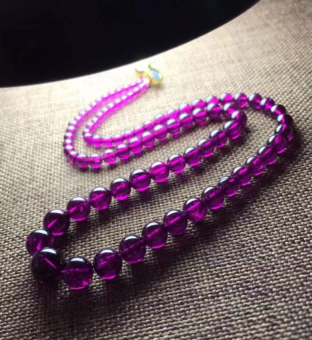 Top Quality Natural Purple Garnet Crystal Round Bead Woman Necklace 3-10mm AAAAA