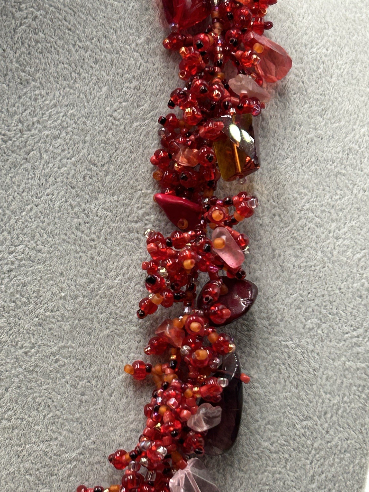 Handcrafted Red Pink Chipped Collar Statement Necklace 17 -20 Inches