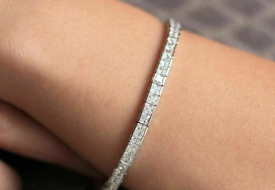 5Ct Princess Cut Lab Created Diamond Women’s Bracelet Gift 14K White Gold Plated