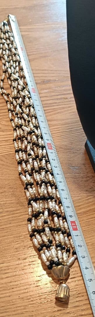 CELINE 12-strand Beaded Necklace Gold White Black Length: 18.1 in.Vintage