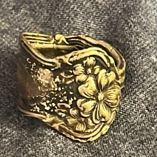 Vintage Gold-Ish Tone Adjustable Spoon Band Ring, Ring Size 8/Adjustable