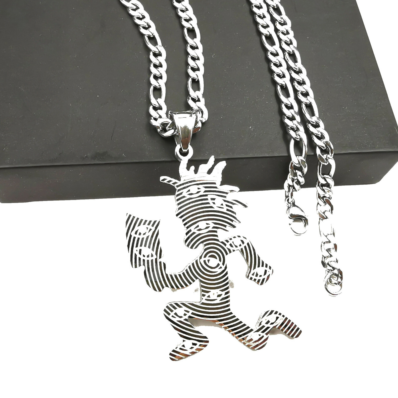 ICP Silver Large Etched Out Hatchet Man Charm Juggalo/Juggalette Necklace 24”