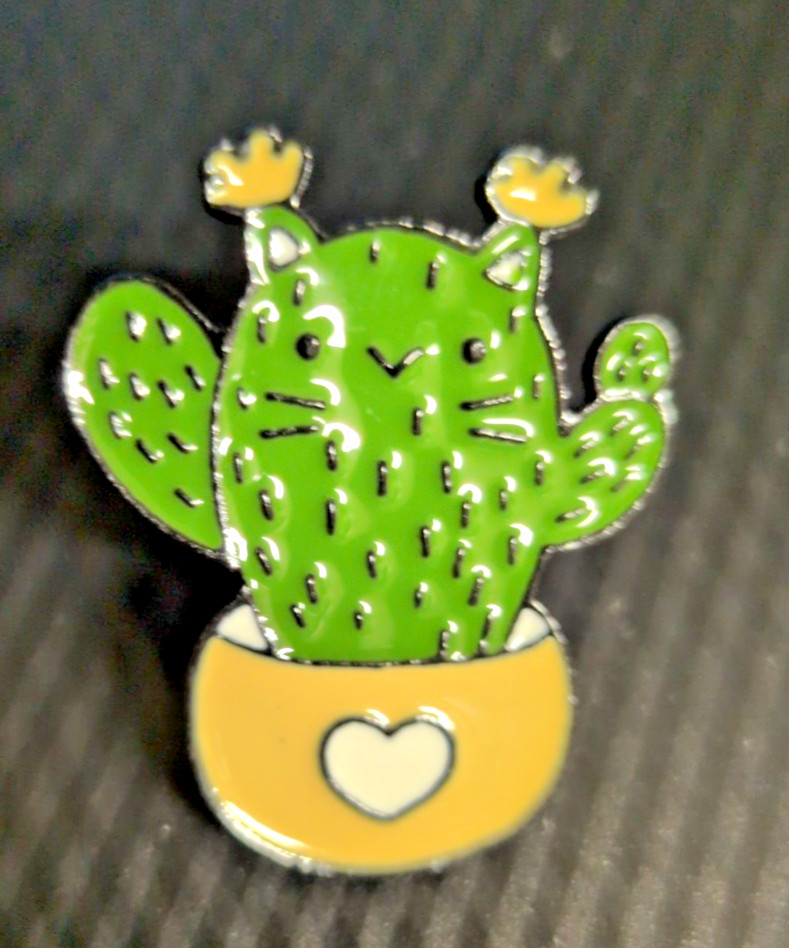 Catcus Cactus Cat Enamel Brooch • Cute Plant Pin • Crazy Cat Lady Gift Badge