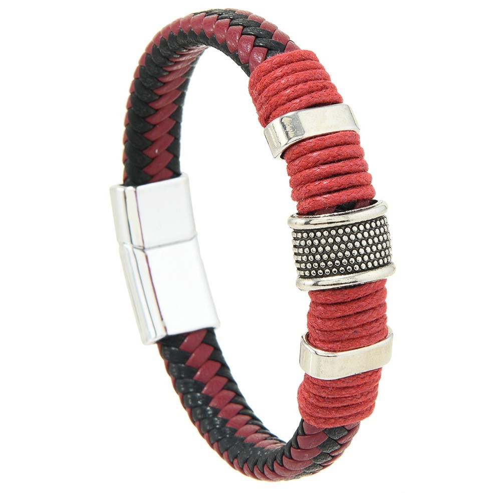 Braided PU Leather Bracelet Magnetic Clasp Wristband for Men Women Couple