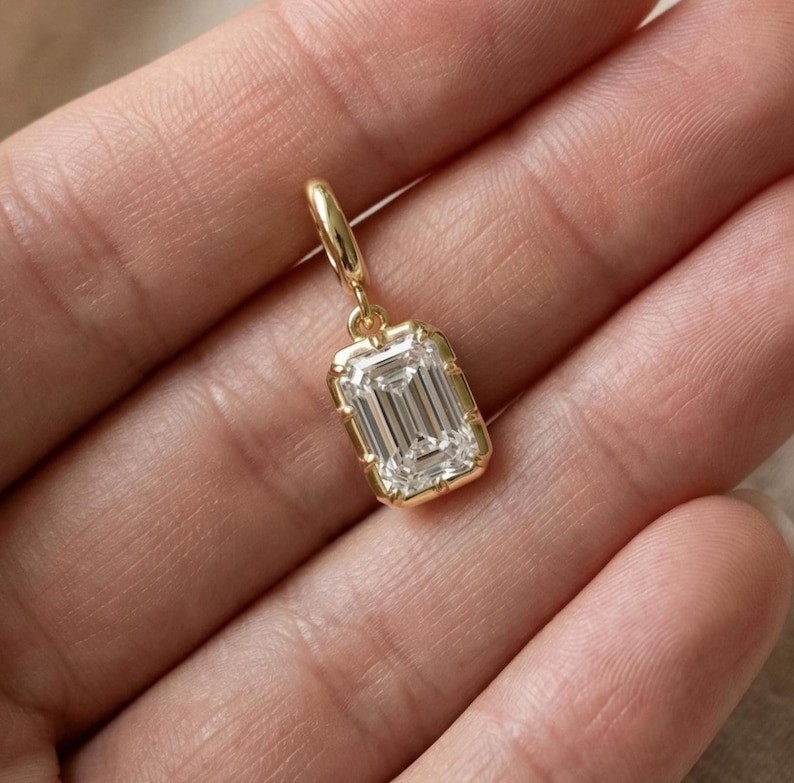 1.50 Ct Emerald Cut Lab Grown Diamond Pendant Bezel Set Anniversary Gift For Her