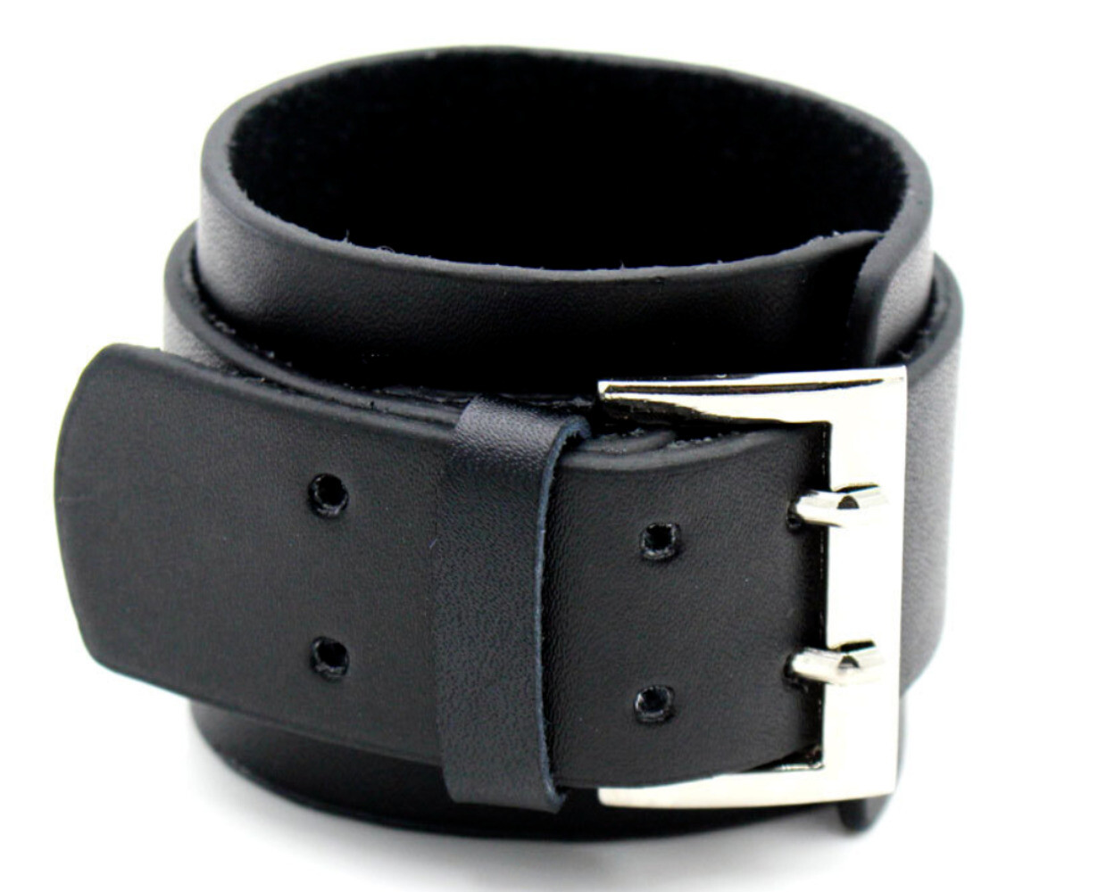 Men’s Punk Rock Wide Leather Cuff Bangle Bracelet Adjustable Wristband Black
